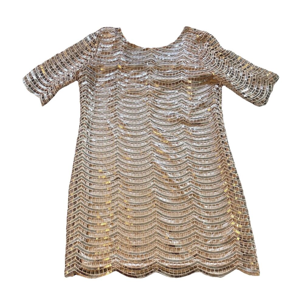 Dear'gles Women's Cocktail Mini Sequin Gold Night Out shimmer Dress Size 16 - Picture 4 of 16